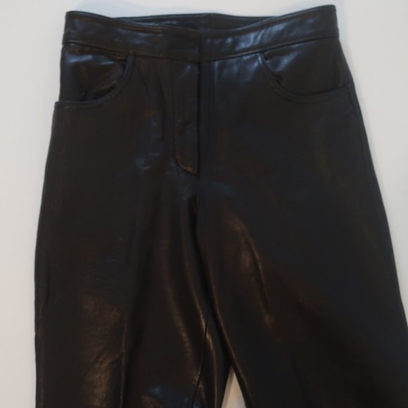 Womens Perellel Black Flat Front Leather Pants 6 * - Picture 3 of 13